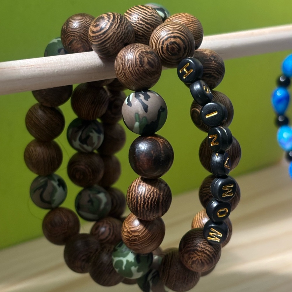 Wooden and Camouflage Beaded Bracelets